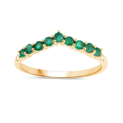 0.31 Ct Round Green Zambian Emerald Prong 10K Yellow Gold Half Eternity Ring