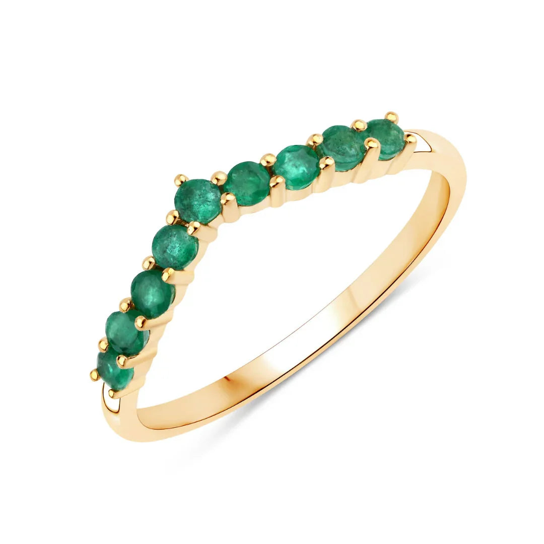 0.31 Ct Round Green Zambian Emerald Prong 10K Yellow Gold Half Eternity Ring