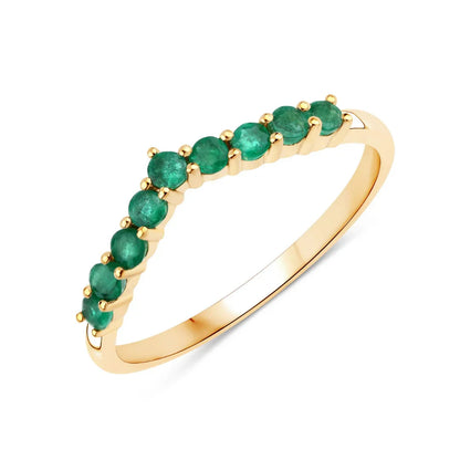 0.31 Ct Round Green Zambian Emerald Prong 10K Yellow Gold Half Eternity Ring
