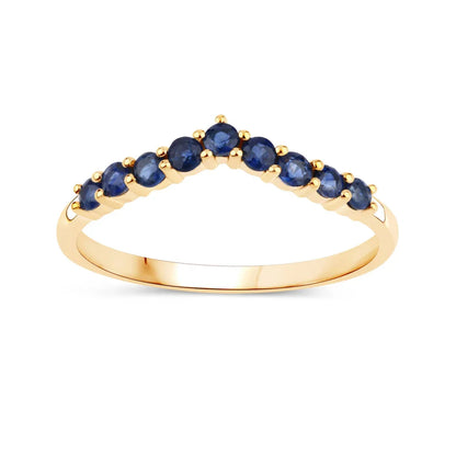 0.41 Ct Round Blue Sapphire Prong 10k Yellow Gold Wishbone Ring