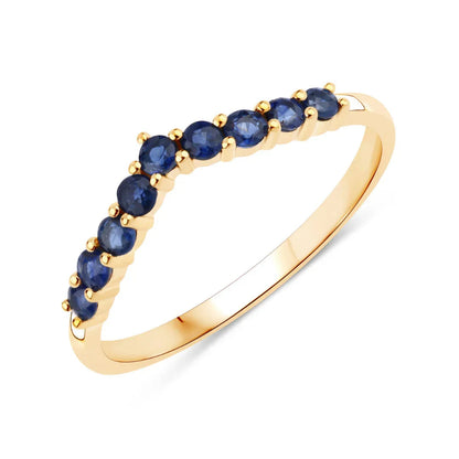 0.41 Ct Round Blue Sapphire Prong 10k Yellow Gold Wishbone Ring