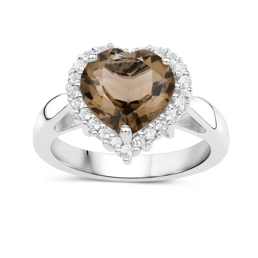 Genuine Smoky Quartz Heart Halo Ring
