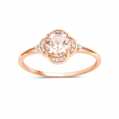10K Rose Gold Morganite Halo Ring with White Diamonds
