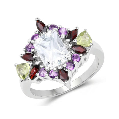White Topaz Multi Stone Cocktail Sterling Silver Ring