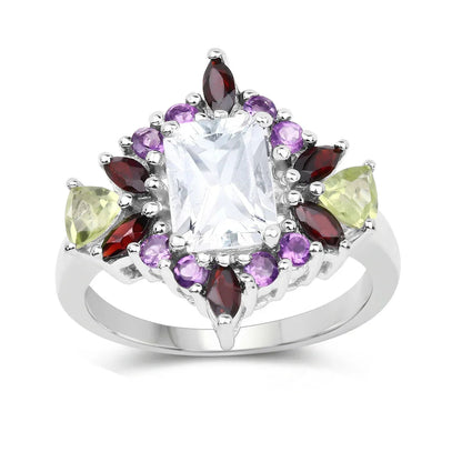 White Topaz Multi Stone Cocktail Sterling Silver Ring