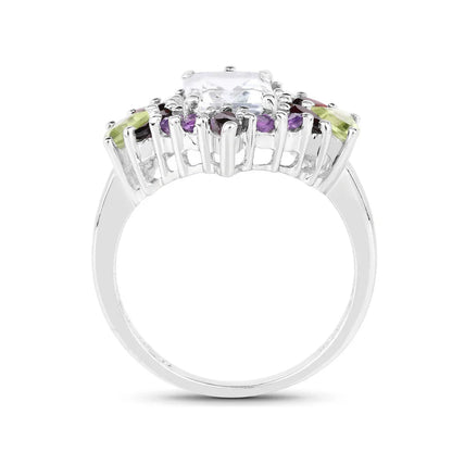 White Topaz Multi Stone Cocktail Sterling Silver Ring