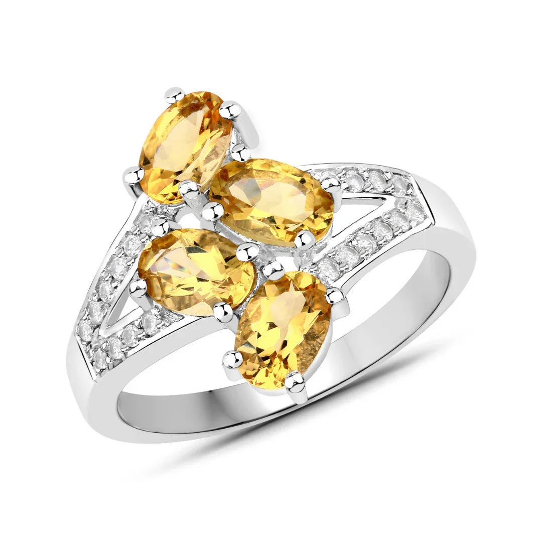 Yellow Beryl Bypass Sterling Silver Pave Ring