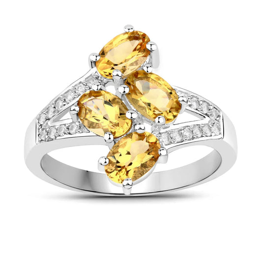 Yellow Beryl Bypass Sterling Silver Pave Ring