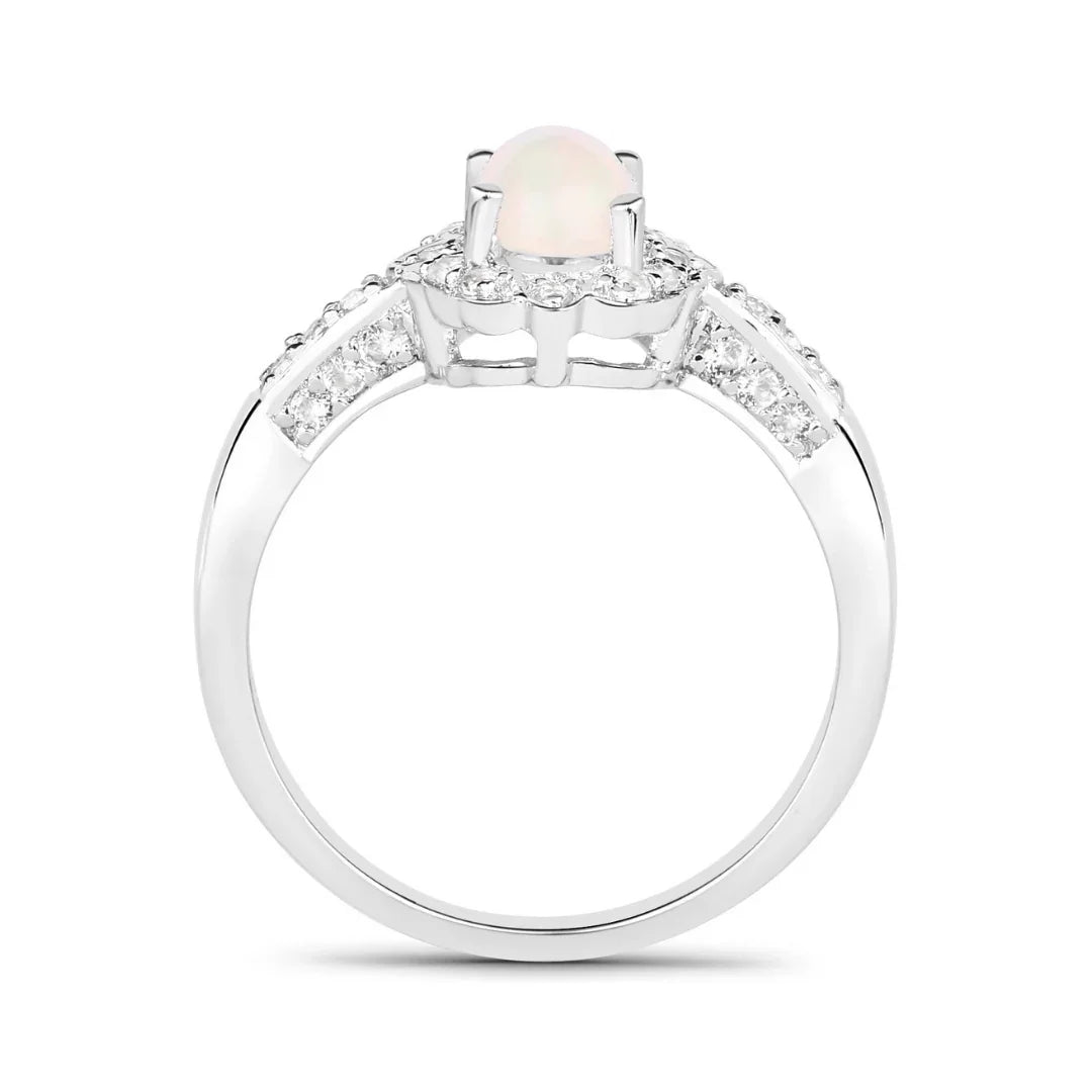 Ethiopian Opal Halo Pave Silver Ring