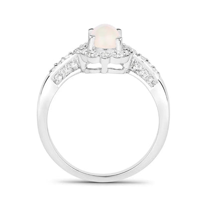 Ethiopian Opal Halo Pave Silver Ring