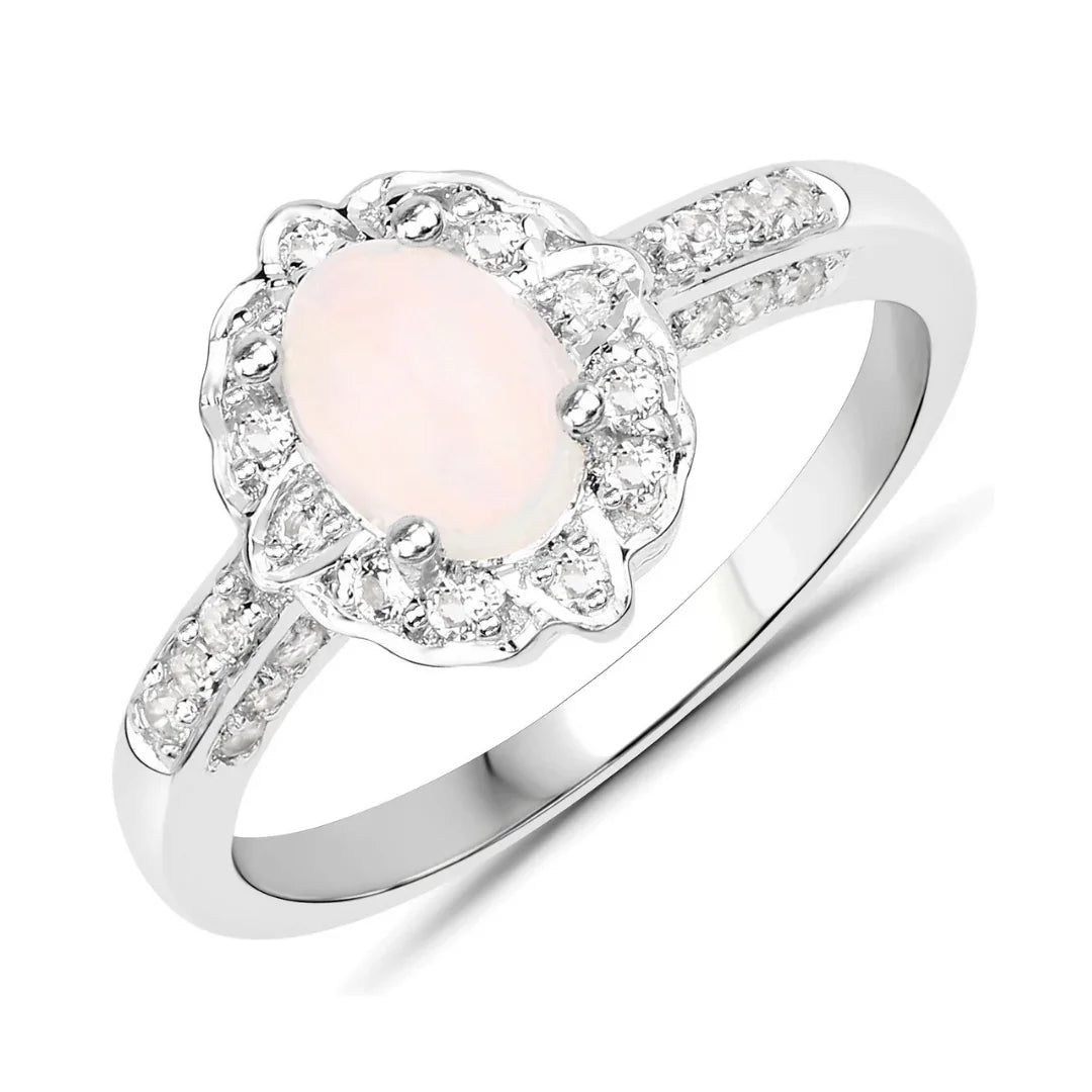 Ethiopian Opal Halo Pave Silver Ring