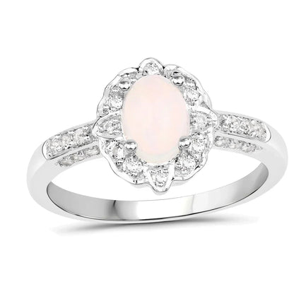 Ethiopian Opal Halo Pave Silver Ring
