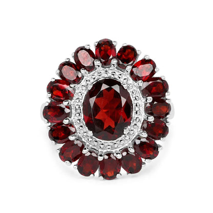 5.20 Ct Oval Red Garnet Prong Silver Flower Ring