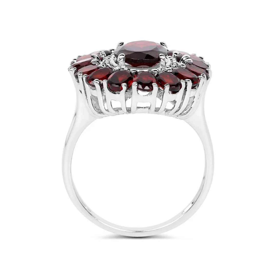 5.20 Ct Oval Red Garnet Prong Silver Flower Ring