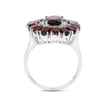 5.20 Ct Oval Red Garnet Prong Silver Flower Ring