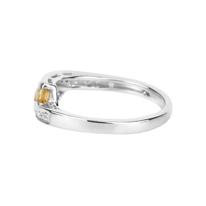 0.43 Ct Square Yellow Citrine and White Topaz Channel Silver Bypass Ring