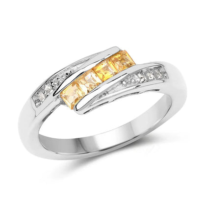 0.43 Ct Square Yellow Citrine and White Topaz Channel Silver Bypass Ring