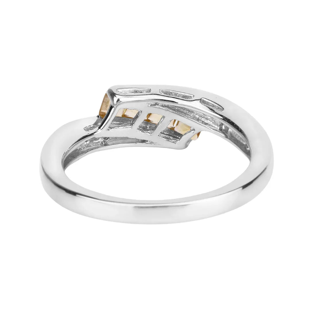 0.43 Ct Square Yellow Citrine and White Topaz Channel Silver Bypass Ring