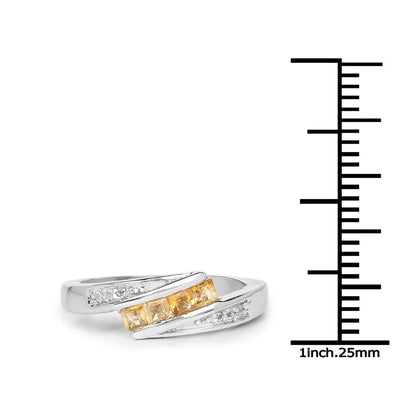 0.43 Ct Square Yellow Citrine and White Topaz Channel Silver Bypass Ring