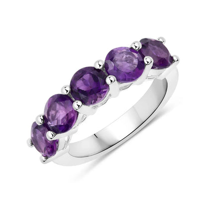 2.80 Ct Round Purple Amethyst Prong Silver 5 Stone Ring