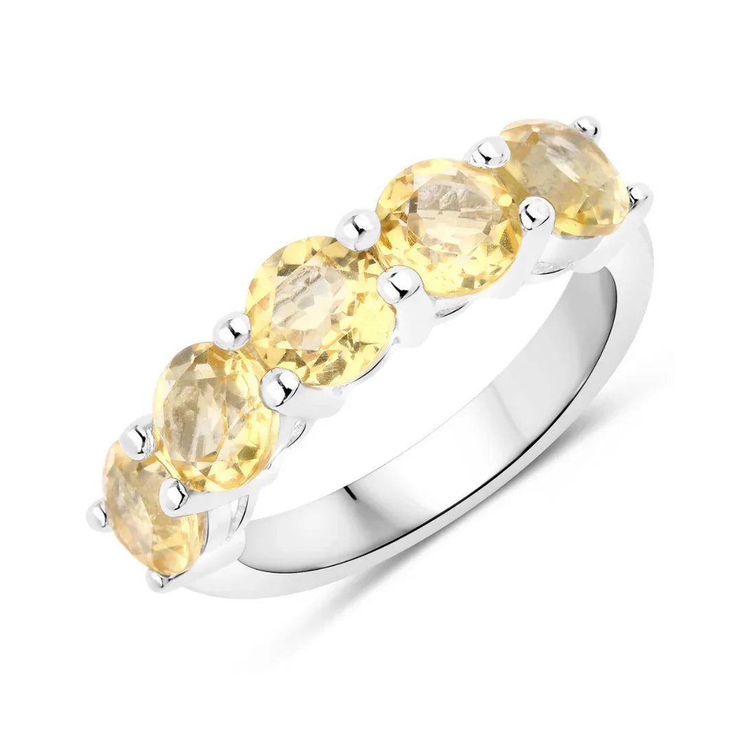 0.55 Ct Heart Yellow Citrine and White Topaz Prong Silver 5 Stone Ring