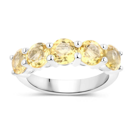 0.55 Ct Heart Yellow Citrine and White Topaz Prong Silver 5 Stone Ring