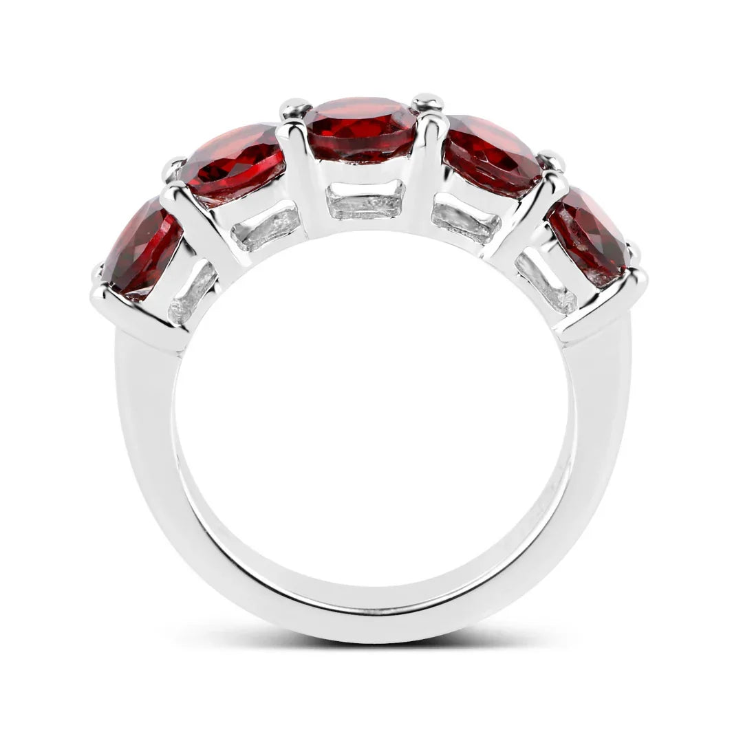 3.75 Ct Round Red Garnet Prong Silver 5 Stone Ring