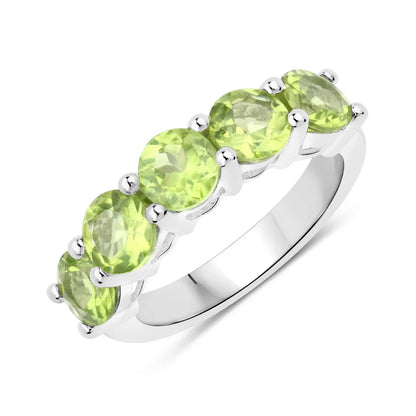 3.25 Ct Oval Green Peridot Prong Silver 5 Stone Ring