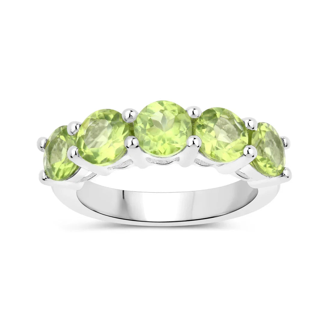 3.25 Ct Oval Green Peridot Prong Silver 5 Stone Ring