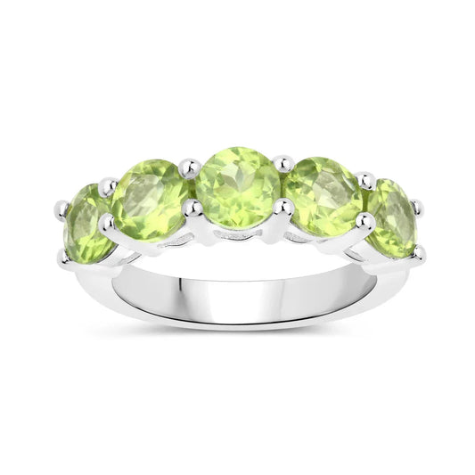 3.25 Ct Oval Green Peridot Prong Silver 5 Stone Ring