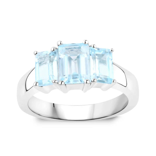 Genuine Blue Topaz Three Stone Ring