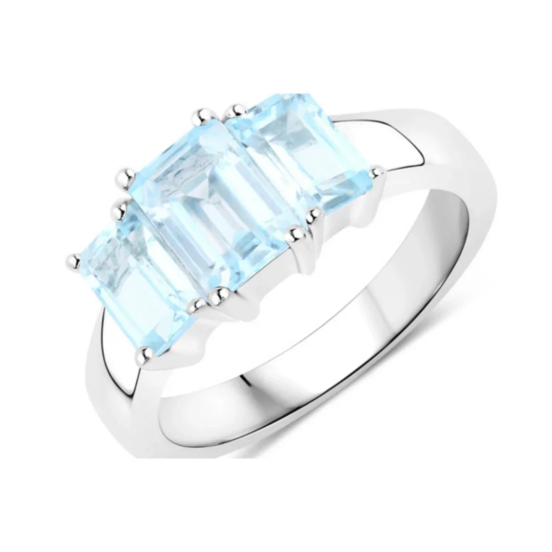 Genuine Blue Topaz Three Stone Ring