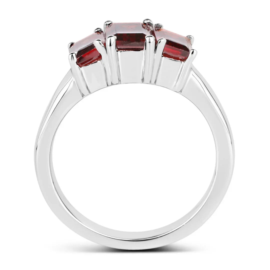 2.80 Ct Octagon Red Garnet Prong Silver Three Stone Ring