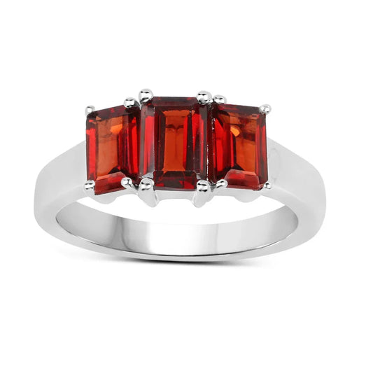 2.80 Ct Octagon Red Garnet Prong Silver Three Stone Ring