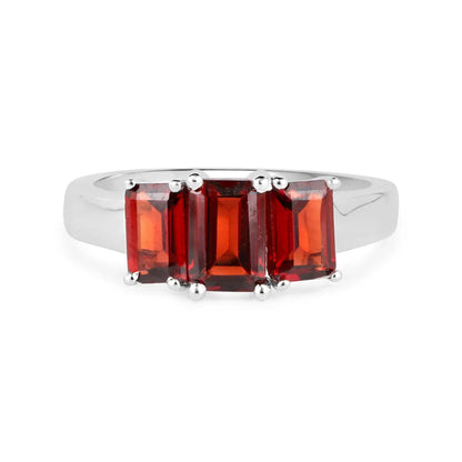 2.80 Ct Octagon Red Garnet Prong Silver Three Stone Ring