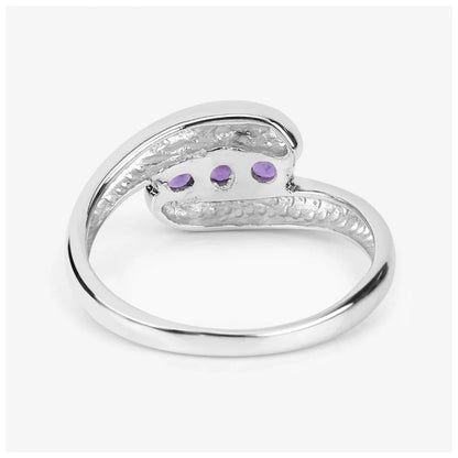 0.54 Ct Round Purple Amethyst Channel Silver Three Stone Bypass Ring