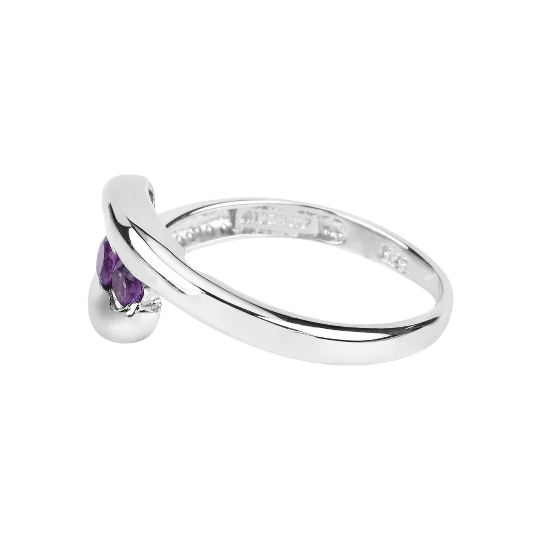 0.54 Ct Round Purple Amethyst Channel Silver Three Stone Bypass Ring