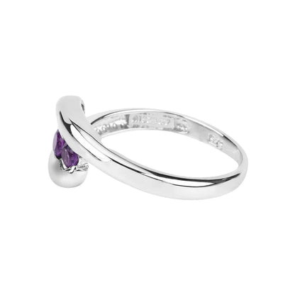 0.54 Ct Round Purple Amethyst Channel Silver Three Stone Bypass Ring