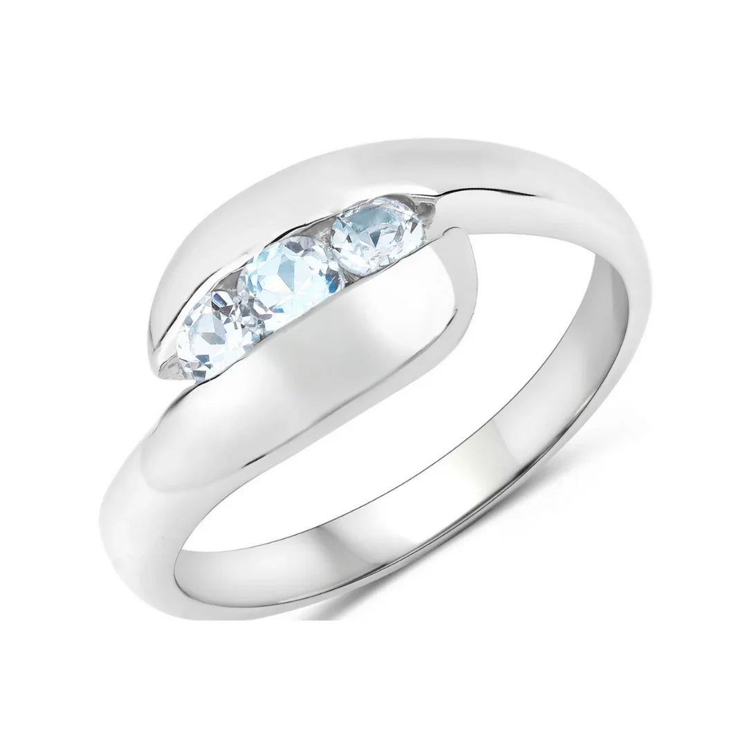 Genuine Blue Topaz Bypass Three Stone Ring
