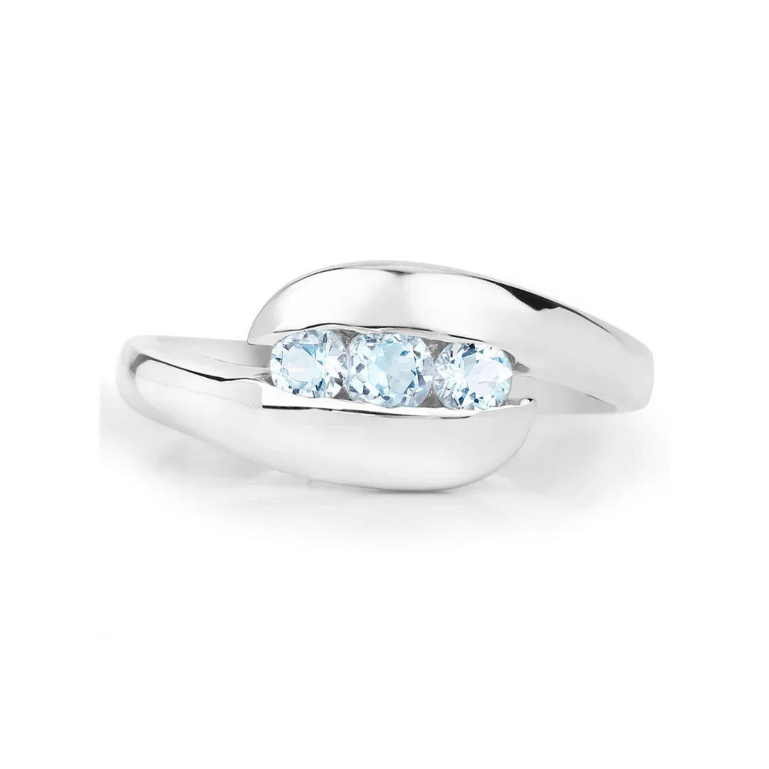 Genuine Blue Topaz Bypass Three Stone Ring