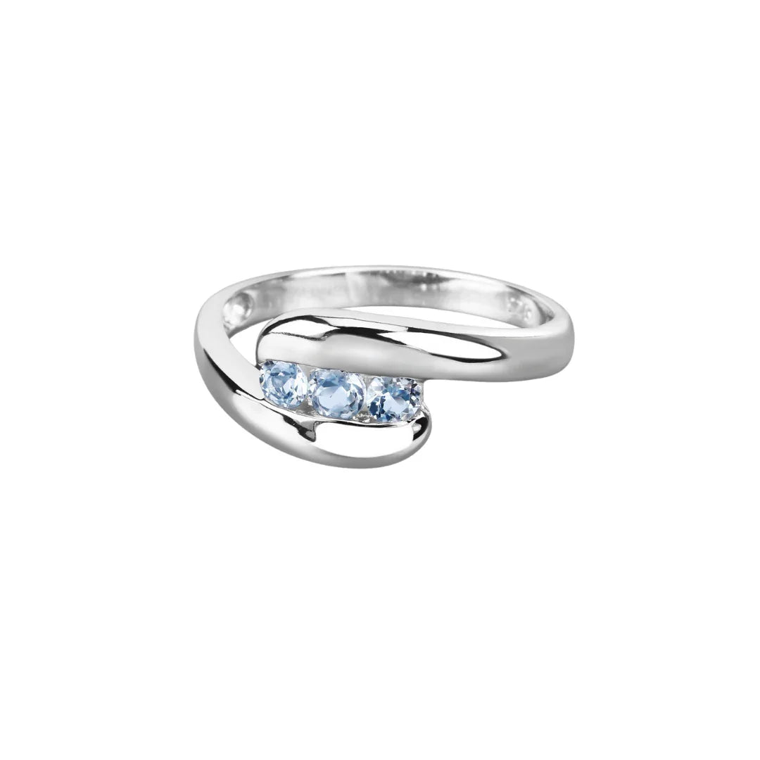Genuine Blue Topaz Bypass Three Stone Ring