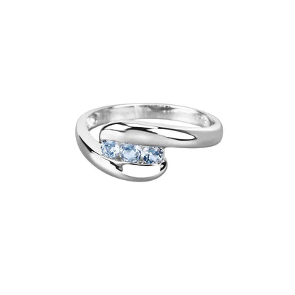 Genuine Blue Topaz Bypass Three Stone Ring