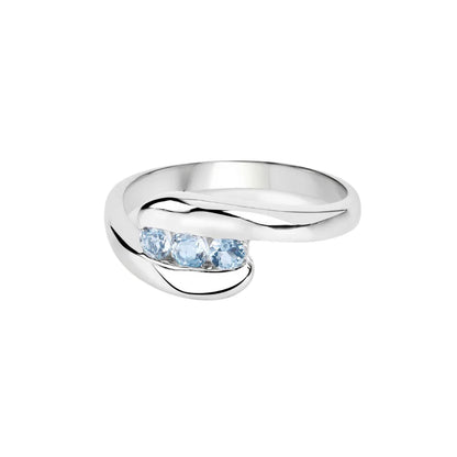 Genuine Blue Topaz Bypass Three Stone Ring