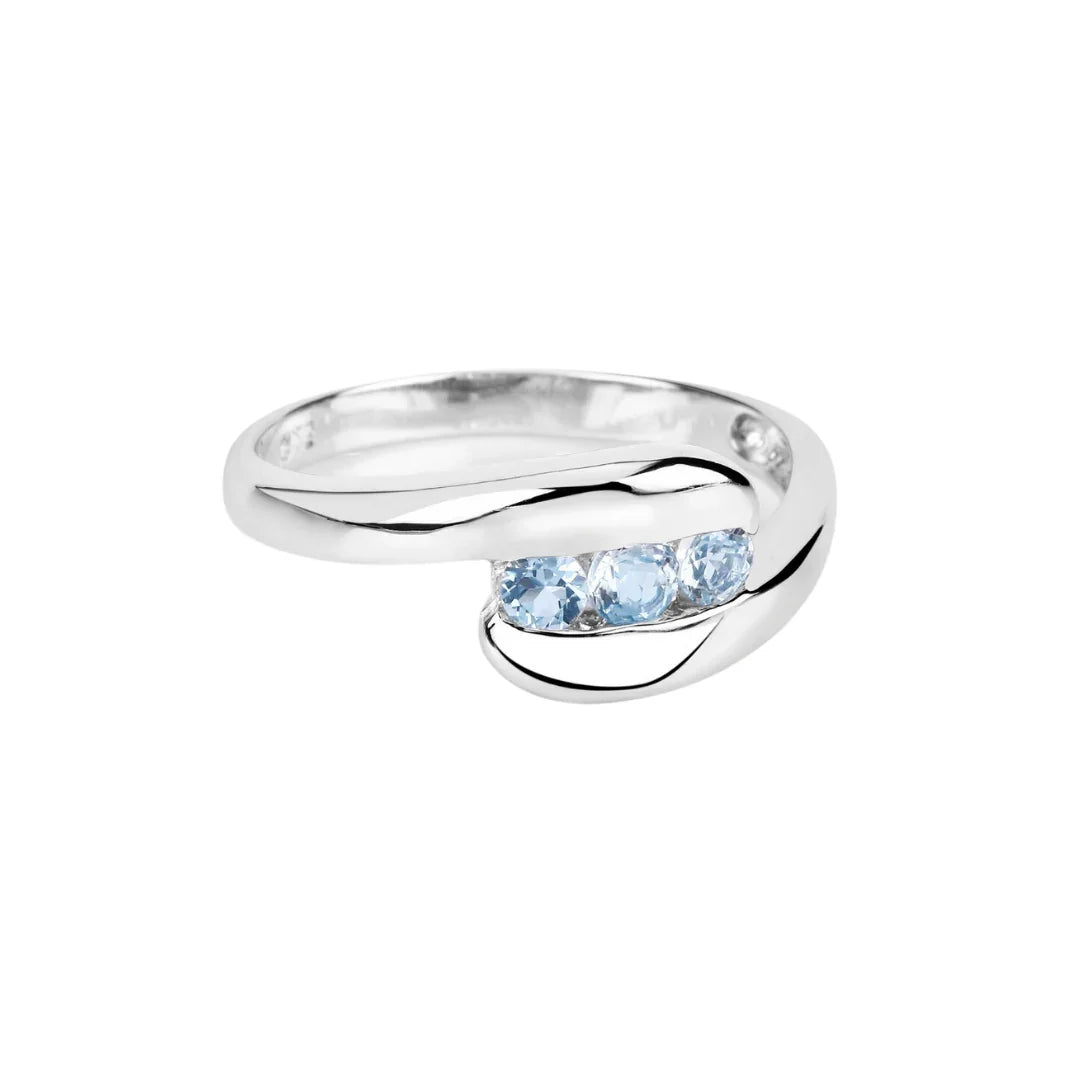 Genuine Blue Topaz Bypass Three Stone Ring