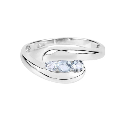 Genuine Blue Topaz Bypass Three Stone Ring