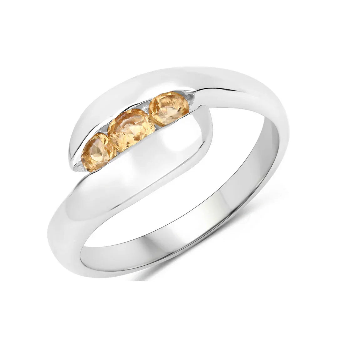 0.55 Ct Round Yellow Citrine and White Topaz Channel Silver Bypass Three Stone Engagement Ring