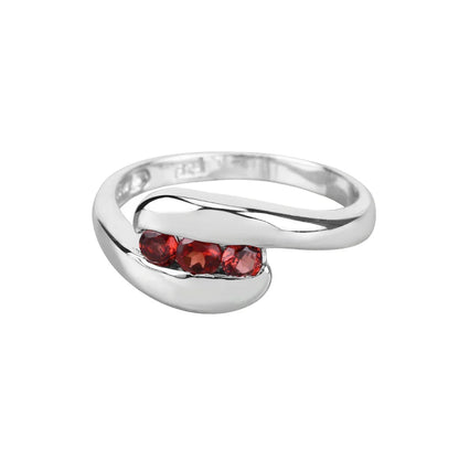 0.74 Ct Round Red Garnet Channel Silver Three stone Bypass Ring