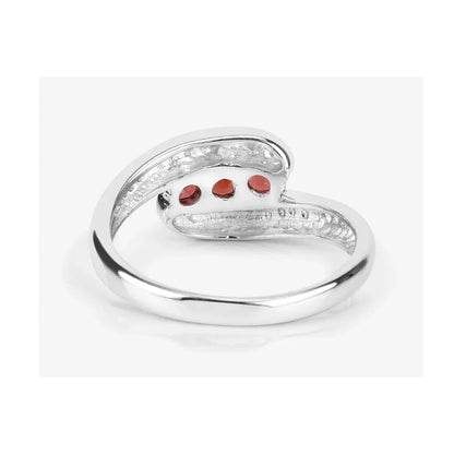 0.74 Ct Round Red Garnet Channel Silver Three stone Bypass Ring