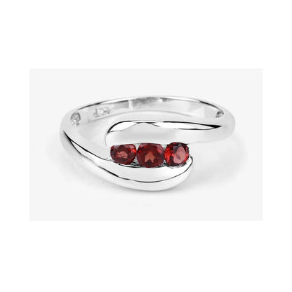 0.74 Ct Round Red Garnet Channel Silver Three stone Bypass Ring