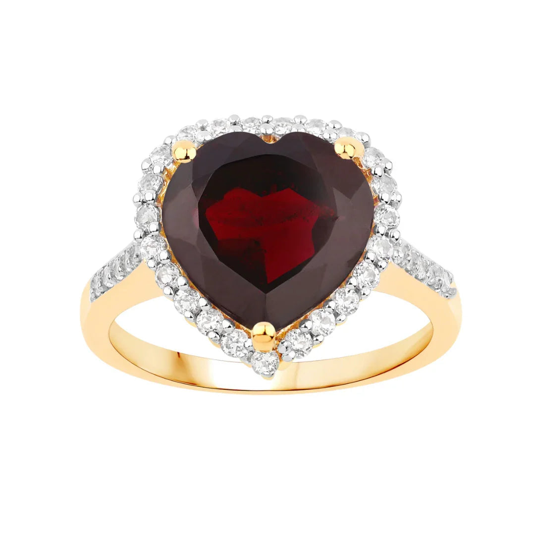 5.86 Ct Heart Red Garnet Prong Silver Halo Pave Promise Ring